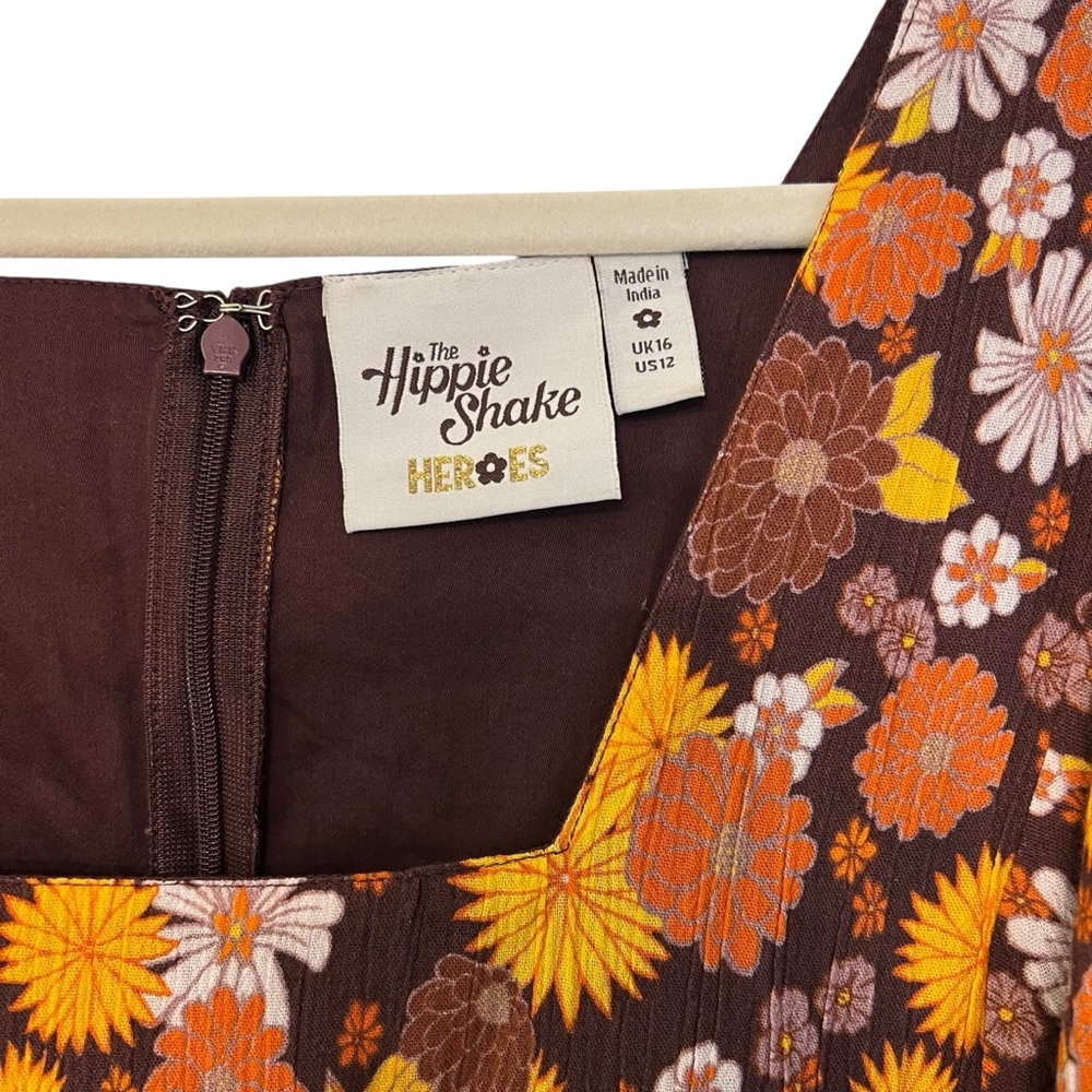 Boho Floral Mini Dress in Brown & Orange - Picture 4 of 6